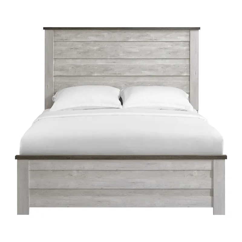 Watters Queen Panel Bed in Dark Grey and White Wash