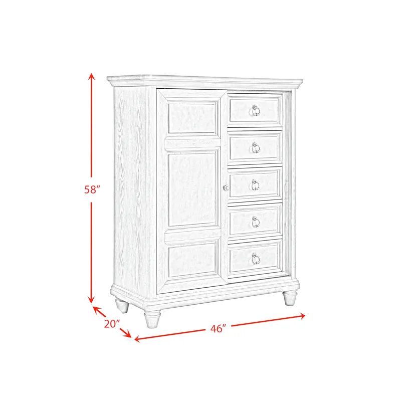 Whit-Ash 5-Drawer Door Chest in Light Grey