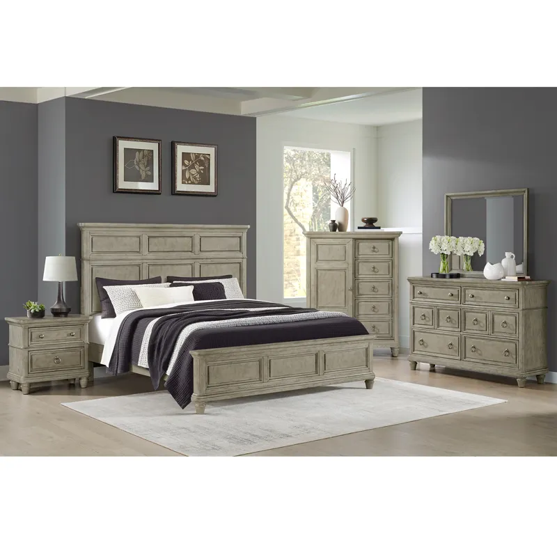 Whit-Ash King Panel Bed in Light Grey
