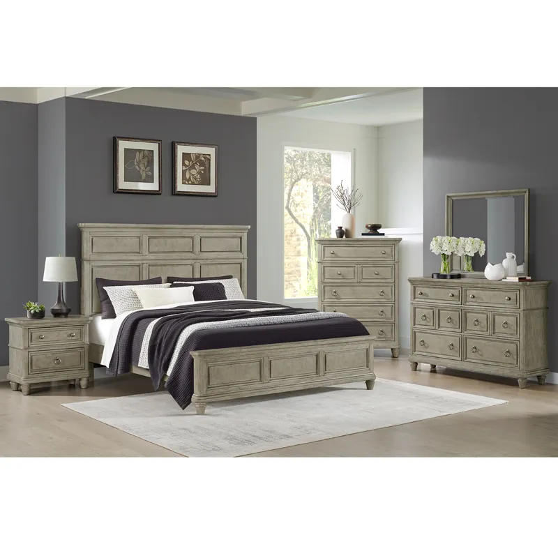 Whit-Ash King Panel Bed in Light Grey