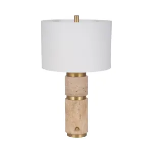 26" Knox Travertine Table Lamp, Gold/Ivory