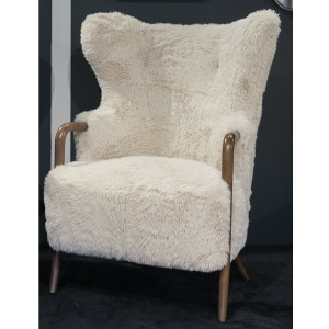 Accent Chair - Cream Fur w/Dark Finish
