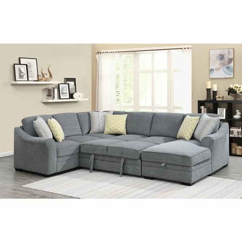 Elle 3PC Sectional w/6 Pillows - Grey