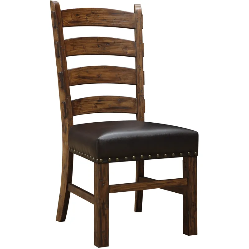 Ladderback Side Chair W/black Bonded Leather & Nailhead Trim Rta