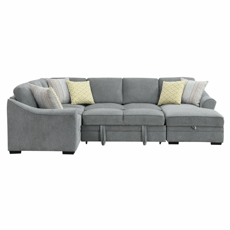 Elle 3PC Sectional w/6 Pillows - Grey