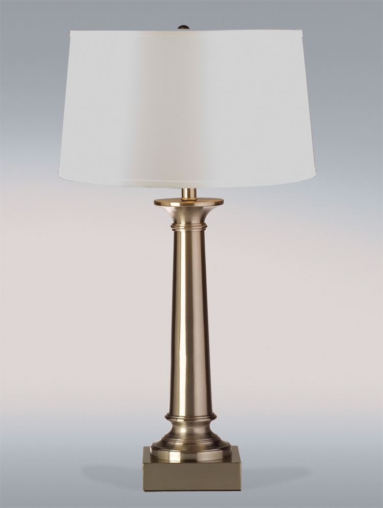 32 Inch Satin Nickel Tapered Column Metal Table Lamp QT1602 by Fangio