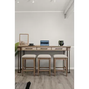 Rio Vista - 3-Drawer Console with Power Strip, USB-A and USB-C Port and 3 Stools - Muted Earth Tones and Clay Finish