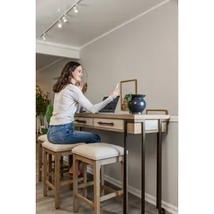 Rio Vista - 3-Drawer Console with Power Strip, USB-A and USB-C Port and 3 Stools - Muted Earth Tones and Clay Finish