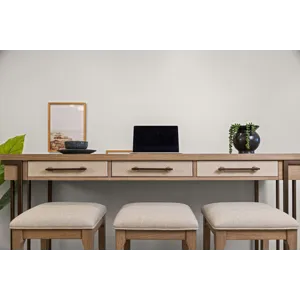 Rio Vista - 3-Drawer Console with Power Strip, USB-A and USB-C Port and 3 Stools - Muted Earth Tones and Clay Finish