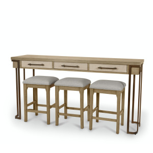 Rio Vista - 3-Drawer Console with Power Strip, USB-A and USB-C Port and 3 Stools - Muted Earth Tones and Clay Finish