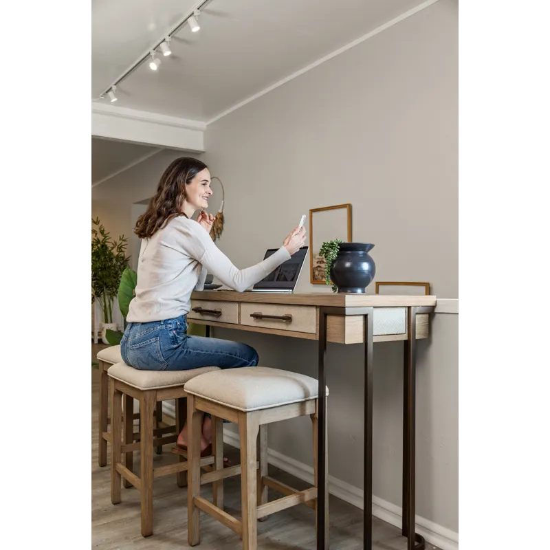 Rio Vista - 3-Drawer Console with Power Strip, USB-A and USB-C Port and 3 Stools - Muted Earth Tones and Clay Finish