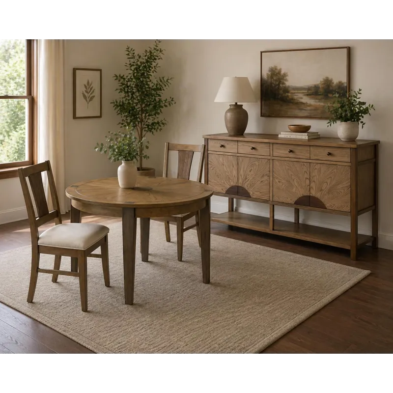 Sun Haven - 64" Credenza with Silver Tray - Oak and Walnut Finish