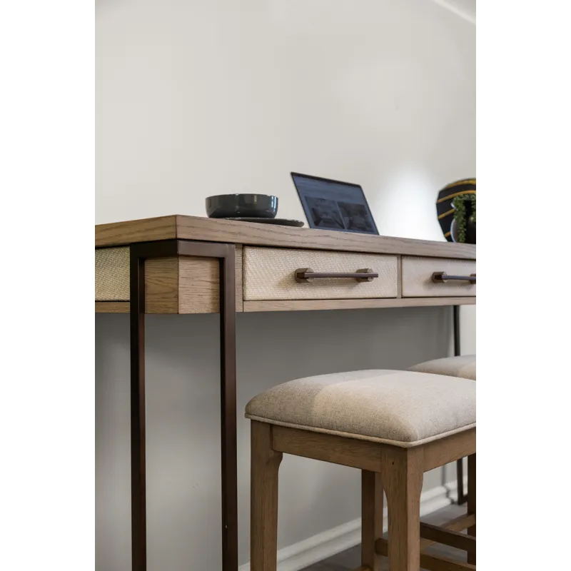 Rio Vista - 3-Drawer Console with Power Strip, USB-A and USB-C Port and 3 Stools - Muted Earth Tones and Clay Finish