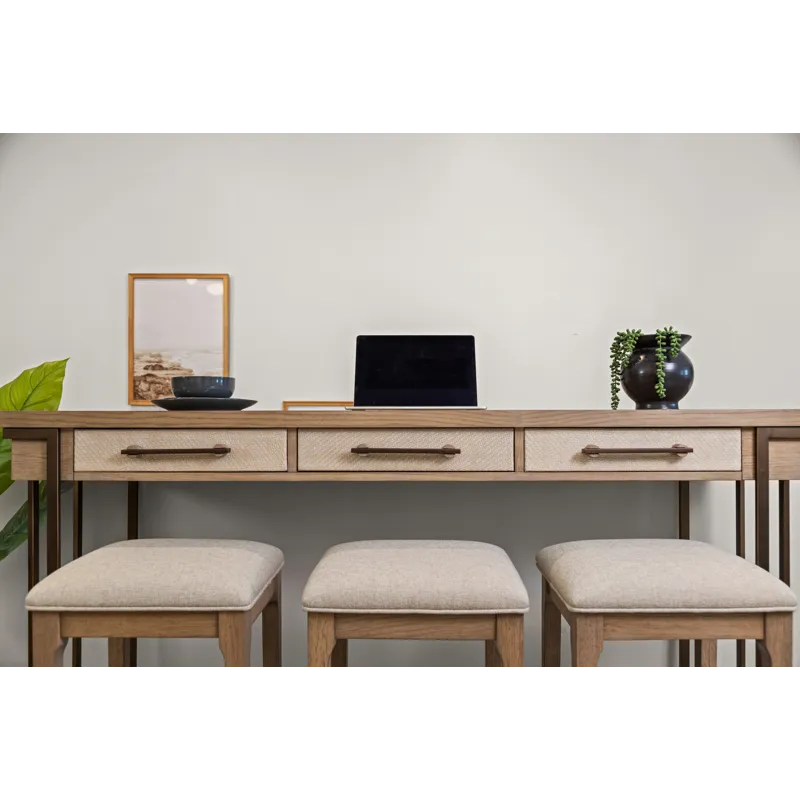 Rio Vista - 3-Drawer Console with Power Strip, USB-A and USB-C Port and 3 Stools - Muted Earth Tones and Clay Finish