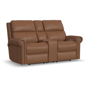 Bernard Power Reclining Loveseat with Console, Power Headrests & Lumbar