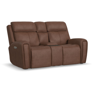Warren Power Reclining Loveseat with Console, Power Headrest & Lumbar
