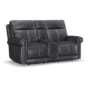 Alexander Power Reclining Loveseat with Console, Power Headrest & Lumbar