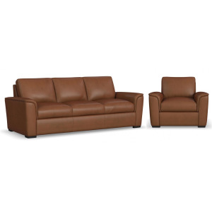 Henry Caramel Leather Sofa & Chair