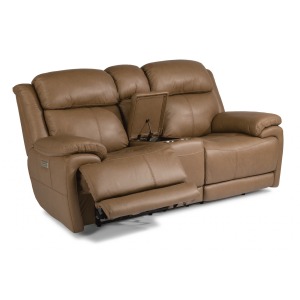 Elijah Leather Power Reclining Loveseat w/Console & Power Headrests