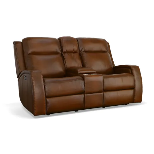Mustang Power Loveseat with Console with Power Headrest