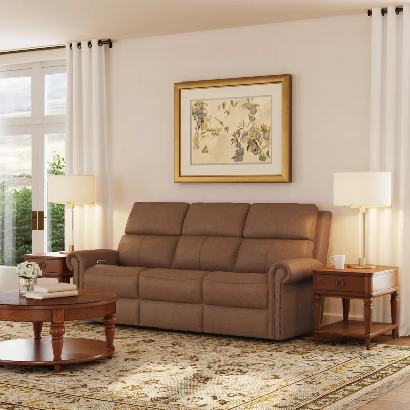 Power Reclining Sofa with Console, Power Headrests & Lumbar