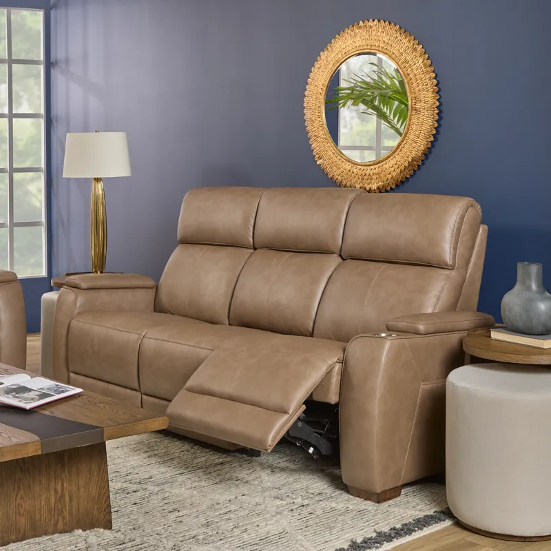 Power Reclining Sofa with Console, Power Headrest, Lumbar, Heat, Massage & Pulse