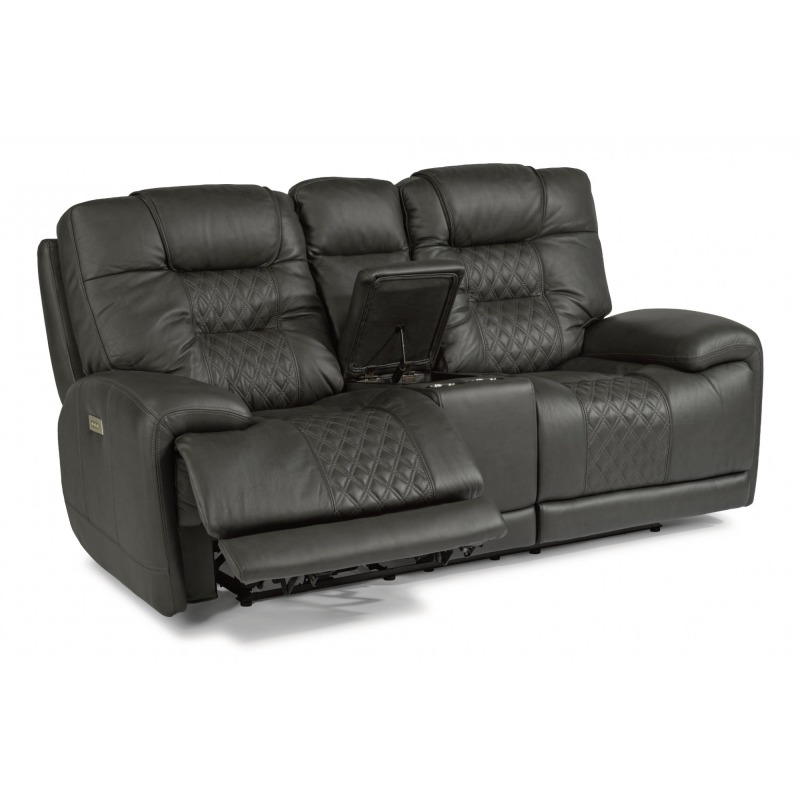 Royce Leather Power Reclining Loveseat W Console