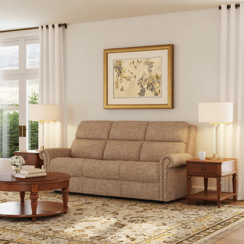 Power Reclining Sofa with Console, Power Headrest, & Lumbar