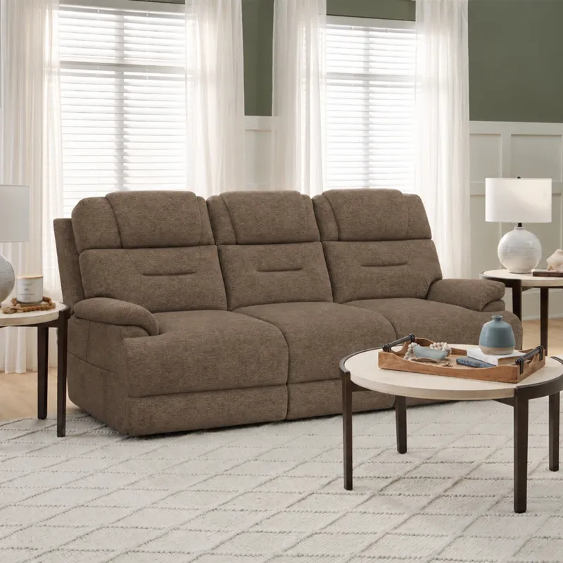 Zecliner Zofa Power Reclining Sofa with Console, Power Headrest, Lumbar, Heat & Massage
