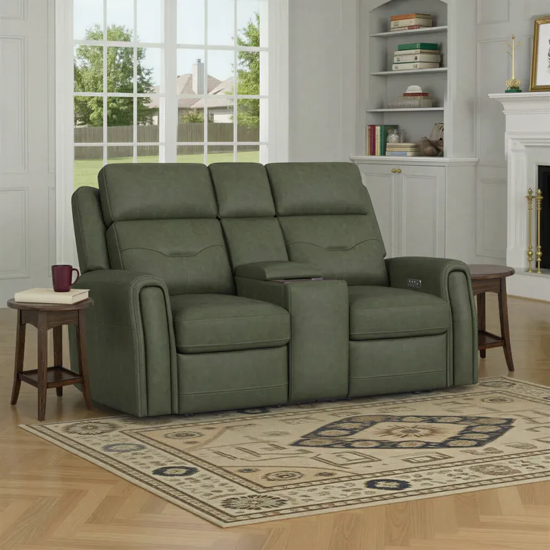Power Reclining Loveseat with Console, Power Headrest, Lumbar, Heat & Massage