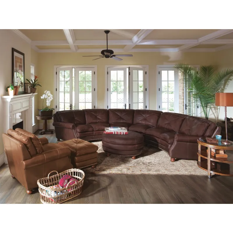 Leather Round Cocktail Ottoman