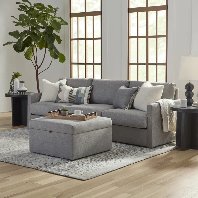 Sofa with Narrow Arm and Storage Ottoman