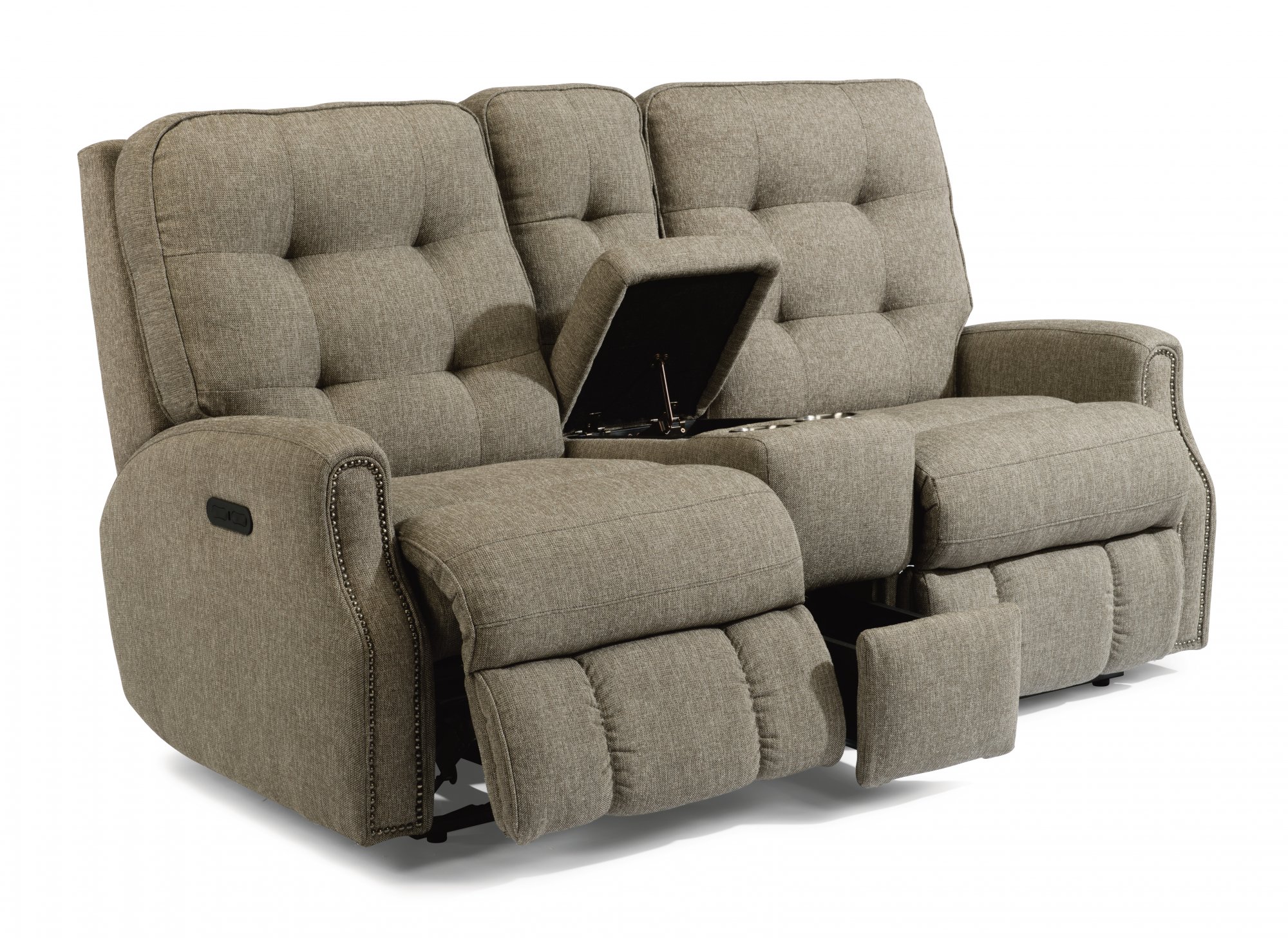 Devon Fabric Power Reclining Loveseat with Console, Power Headrests and