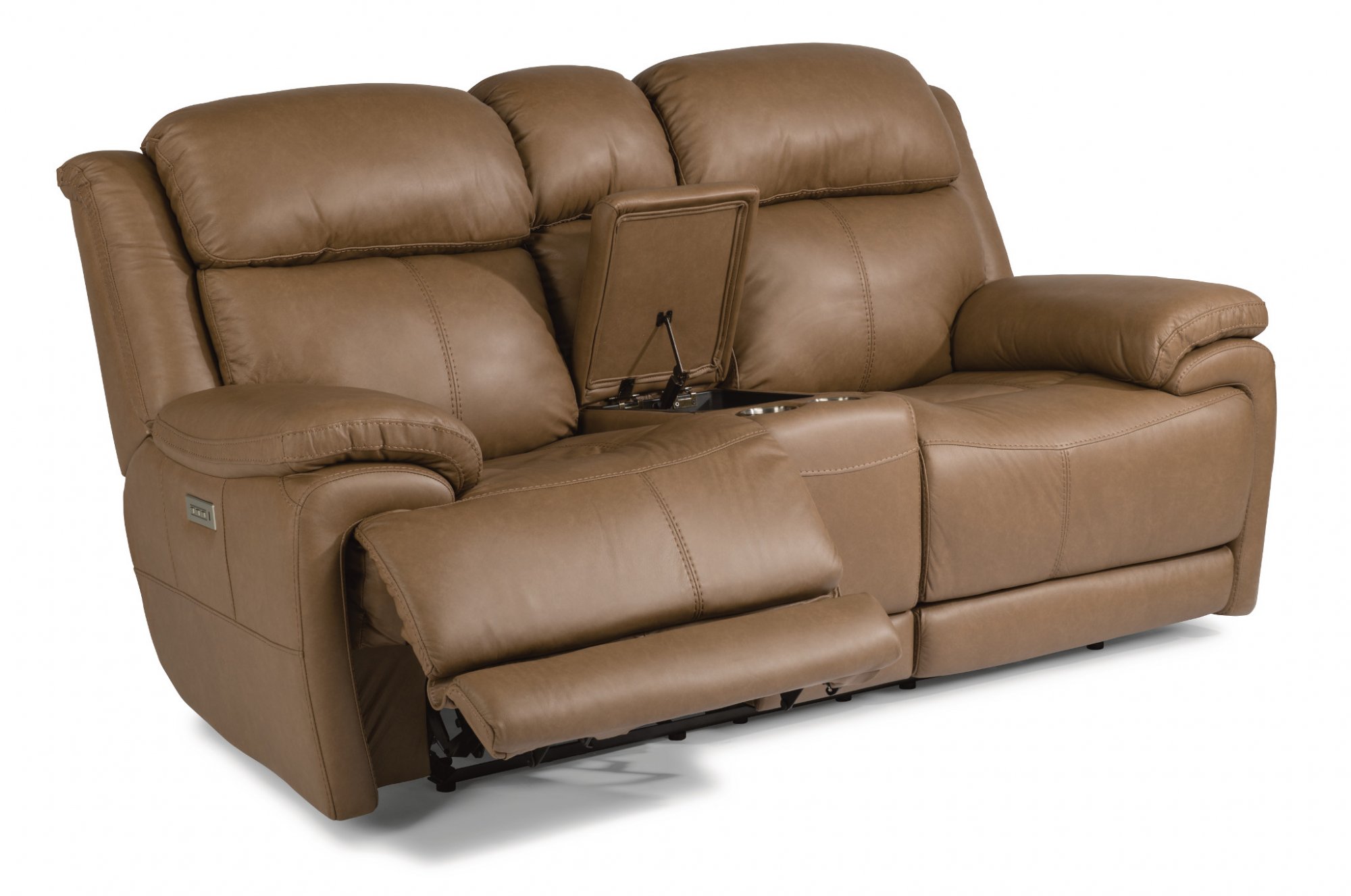 Elijah Leather Power Reclining Loveseat w/Console & Power Headrests