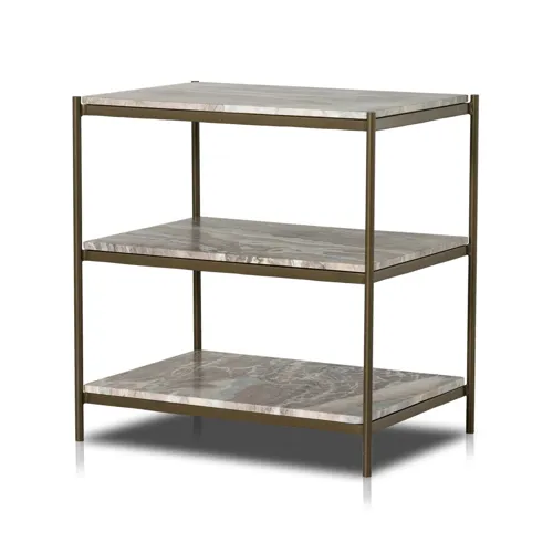 Felix Nightstand - Antique Brass w/ Canyon Marble