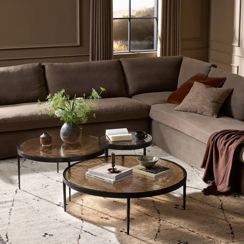 Yoko Nesting Tables - Set Of 3 - Smoked Brown Cast Glass
