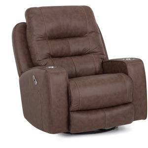 Aspen Fabric Power Swivel Recliner w/ Power Headrest, USB & Dual Cupholders - Duvall Mocha
