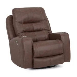 Aspen Fabric Power Swivel Recliner w/ Power Headrest, USB & Dual Cupholders - Duvall Mocha