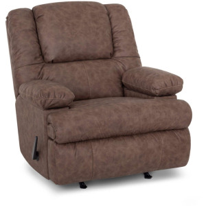 Clayton Fabric Rocker Recliner w/ Storage Arms, Frosty Fridge, Cupholder & Massage - Easter Mocha