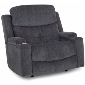 Arlington Fabric Chair & a Half Recliner w/ Power Recline, Dual Storage Arms, Cupholder, Slot Charger, USB, & Frosty Fridge