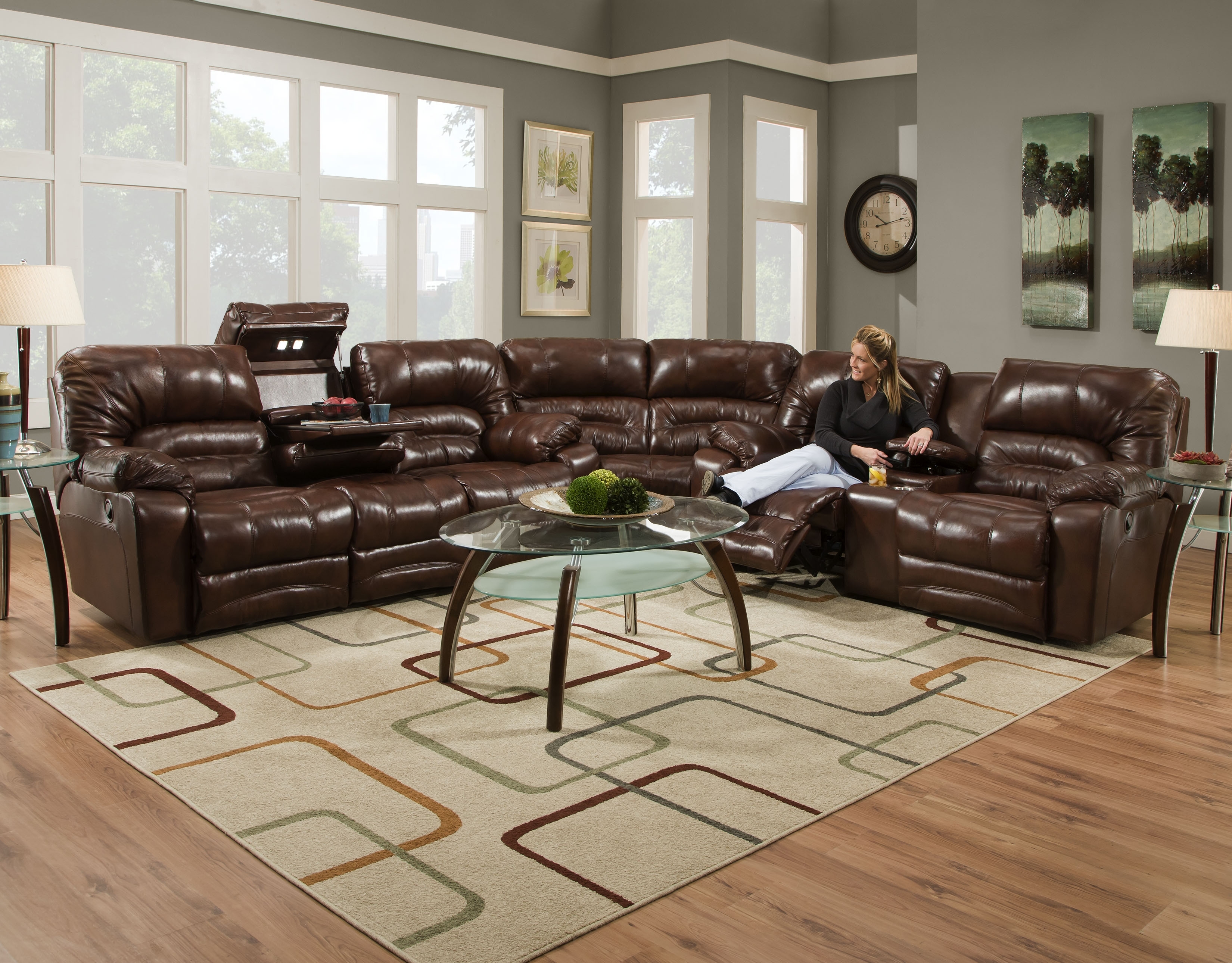 Legacy Leather Reclining Sofa w/Drop Down Table & Lights 50044 by