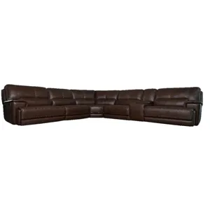 London Walnut Leather 6 Piece Power Reclining Sectional