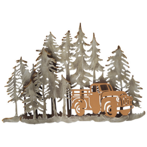 Antique Silver Layered Forest with Truck Wall Decor