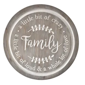 "Family, a Little Bit of Crazy" Carved Round Wall Decor