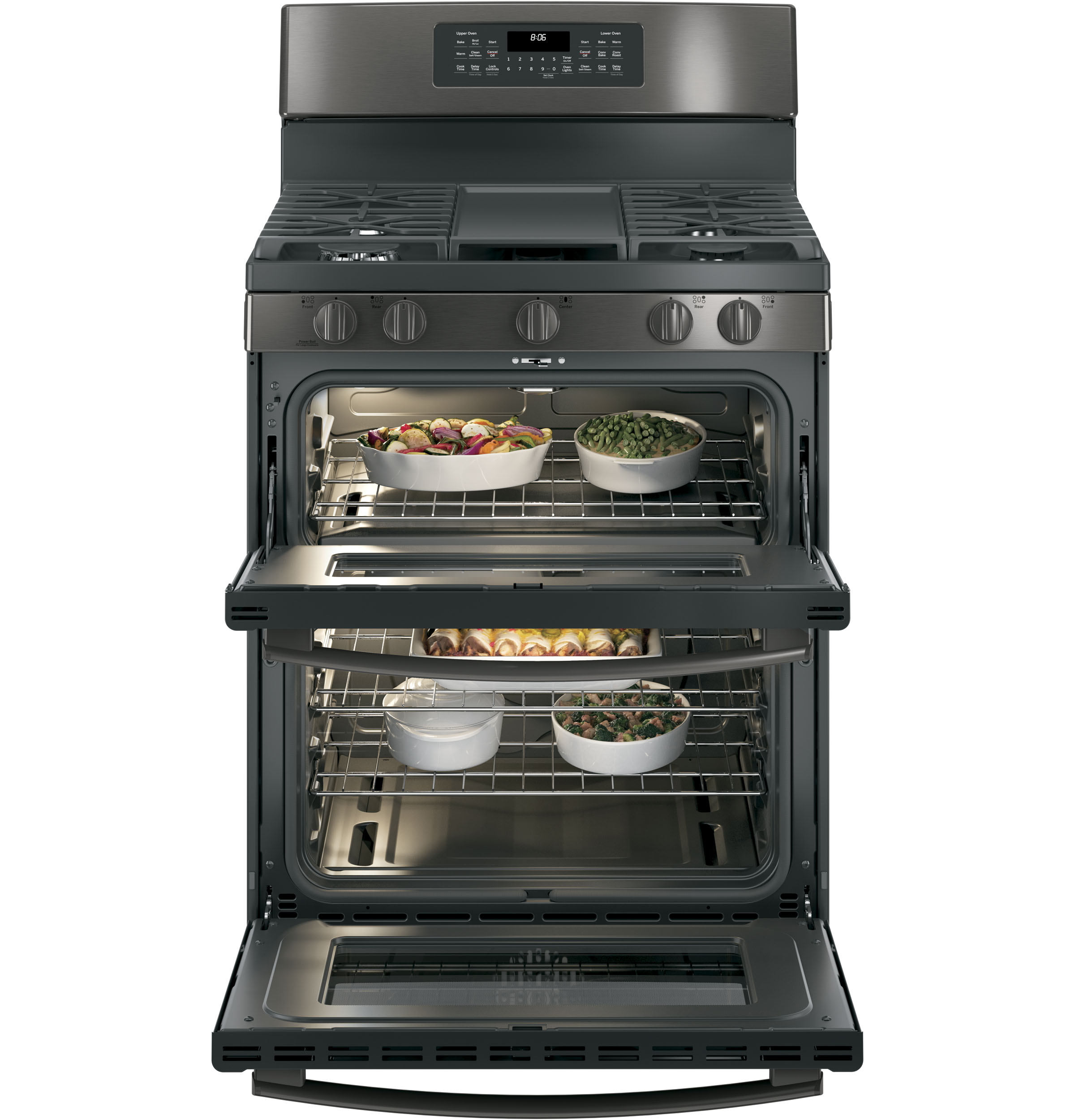 30" FreeStanding Gas Double Oven Convection Range JGB860BEJTS by General Electric at Missouri