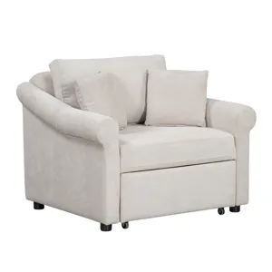 Chenille Convertible Sleeper Chair With Adjustable Backrest, 3 In 1 Lounger Chair Turns Into Bed, Si