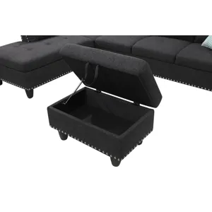 Alger - 98" Wide Left Hand Facing Sofa & Chaise With Ottoman - Charcoal Grey