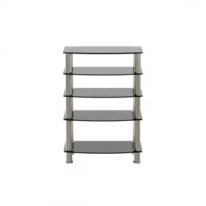 5 Tier Tempered Glass Side Table, Stainless Steel Frame End Table For Living Room, Bedroom - Black