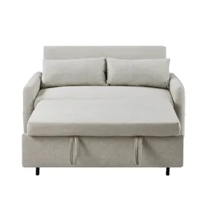 Pull Out Sleep Sofa Bed Loveseats Sofa Couch With Adjsutable Backrest, Storage Pockets, 2 Soft Pillo