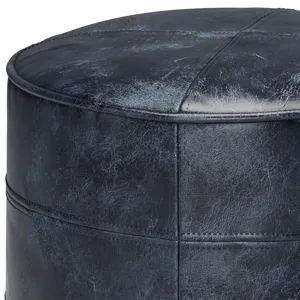 Connor - Round Pouf - Distressed Navy Blue
